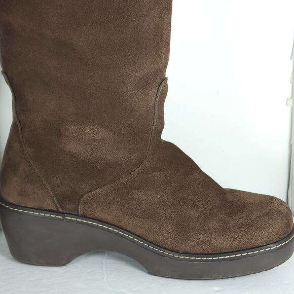 Crocs Women's US10 Brown Suede Pull On Wedge Knee High Riding Boots - Picture 13 of 16